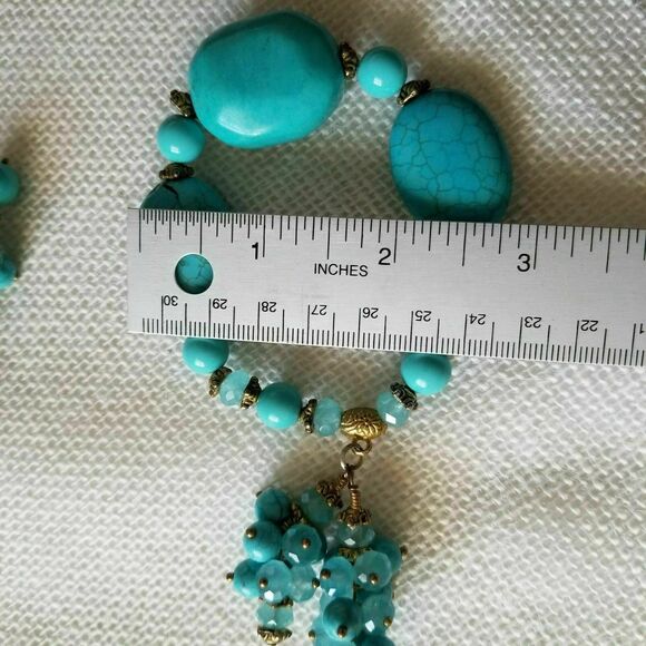 Howlite Bracelet & Dangle Earrings Set Blue Vintage Bead Stone Jewelry 3 Pc Lot - Picture 8 of 9